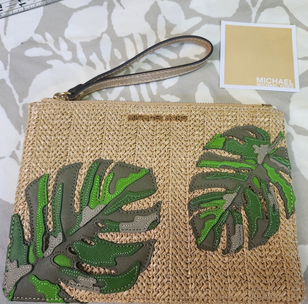 Michael Kors Straw Wristlet with Leaf Design